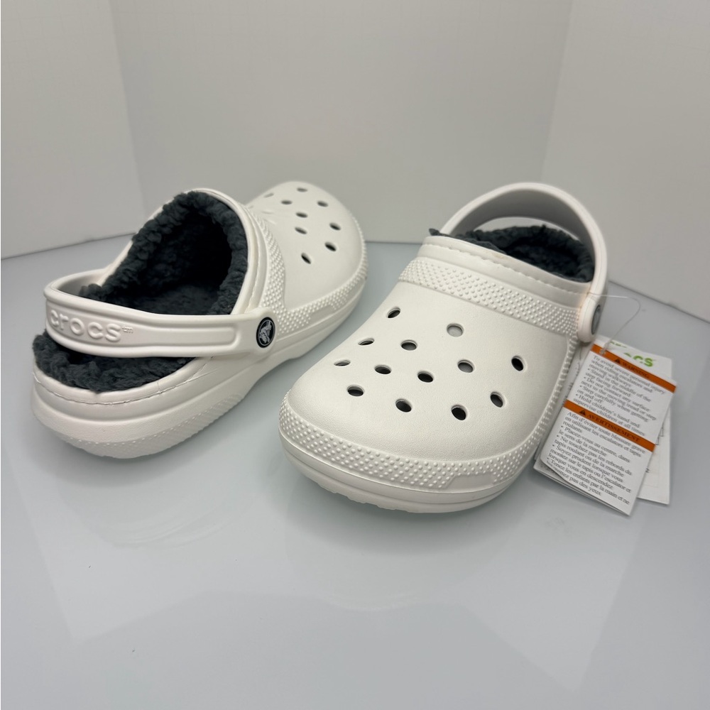 CROCS Kids White Fleece-Lined Slippers